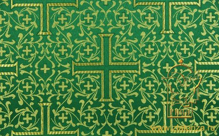 Шелк ВИЗАНТИЙСКИЙ КРЕСТ/АФОН, зеленый с золотом, шир. 150 см, Рахманово