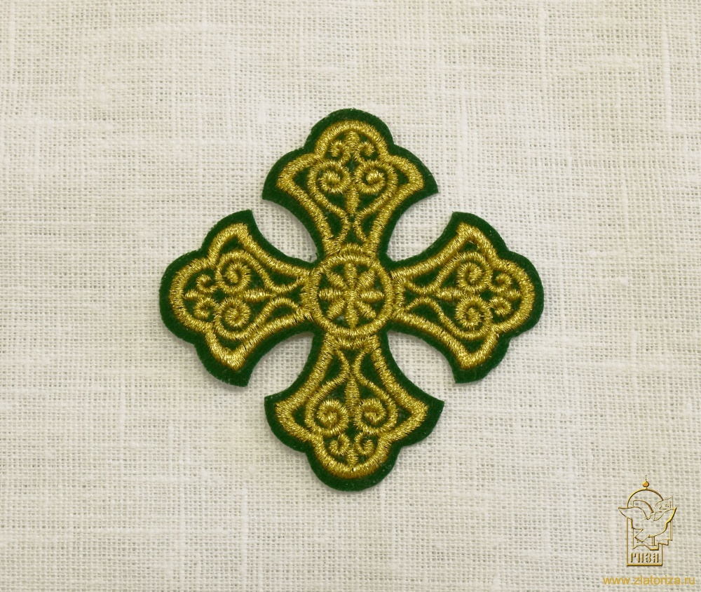 Крест 3 УЗОРНЫЙ зеленый с золотом,8-9 см