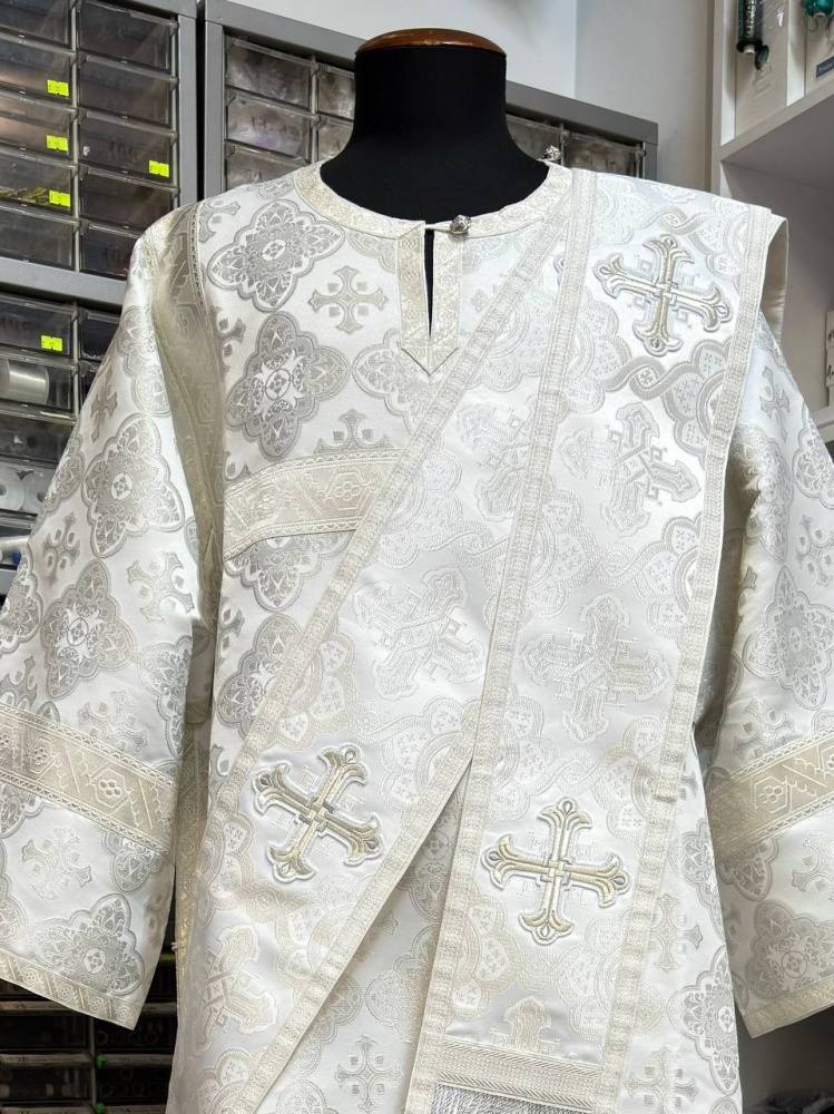 Орарь двойной белый с серебром, парча, без поручей