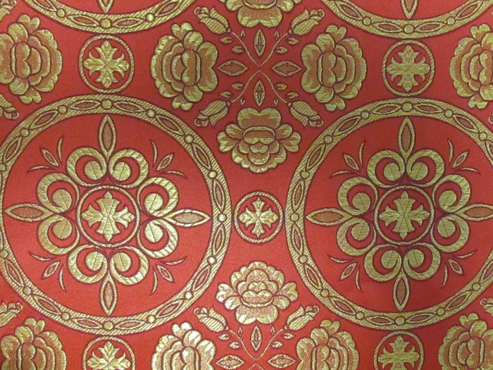 Парча ПОСАД, красная с золотом, шир. 150 см, Рахманово