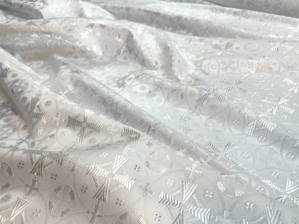 Шелк ЗВОНАРИ, белый с серебром, шир. 150 см, Рахманово