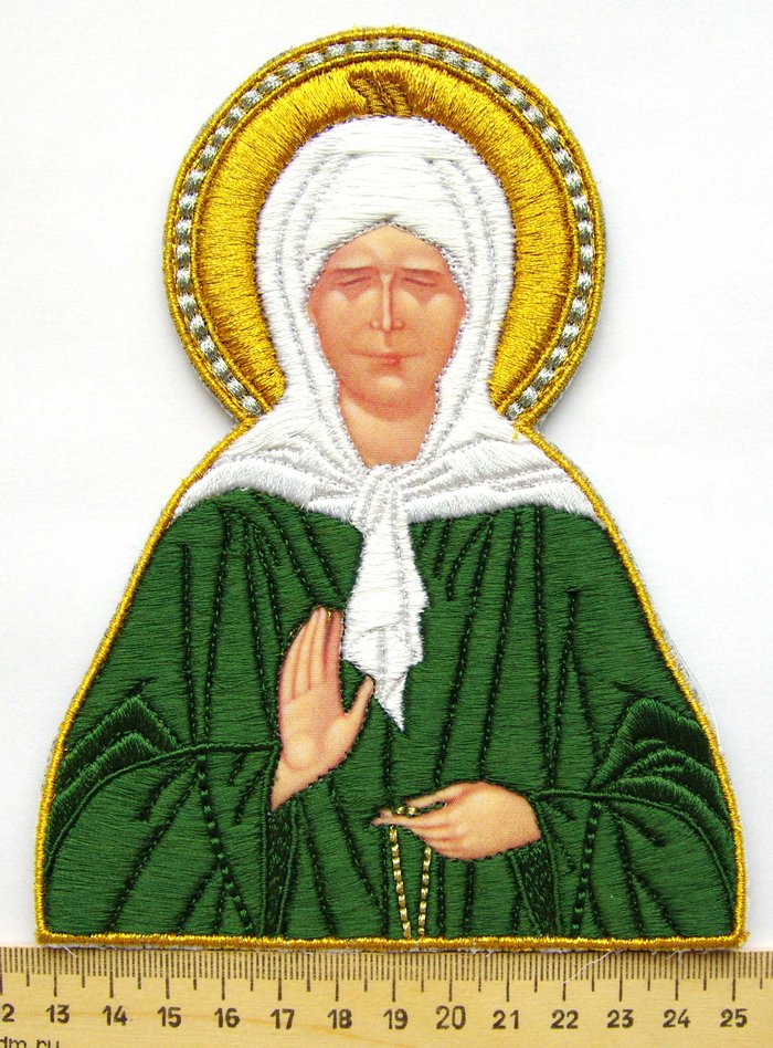 Икона св. блаженная Матрона Московская, высота. 16-17 см, вышитая