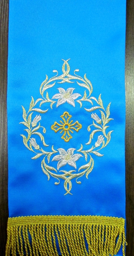 Закладка вышитая, № 1, голубая золото, шир. 14-15 см, ЛТ