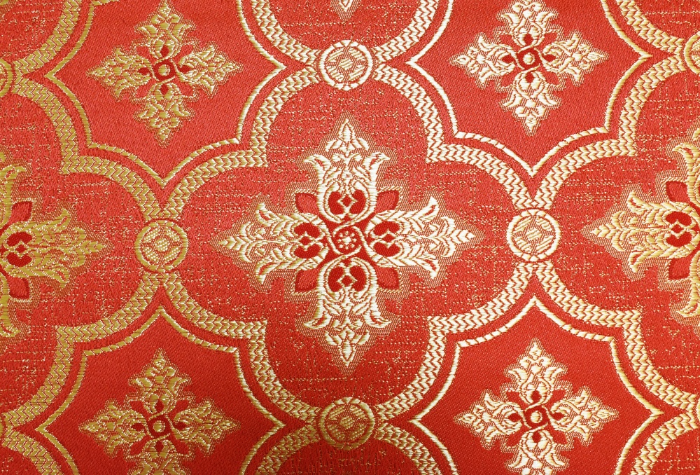 Шелк КЕФАЛОНИЯ, красный с золотом, шир. 150 см, Павловский Посад