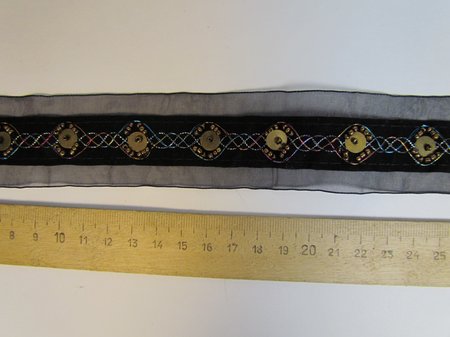 Лента декоративная 10 черная с паетками и бусинкам