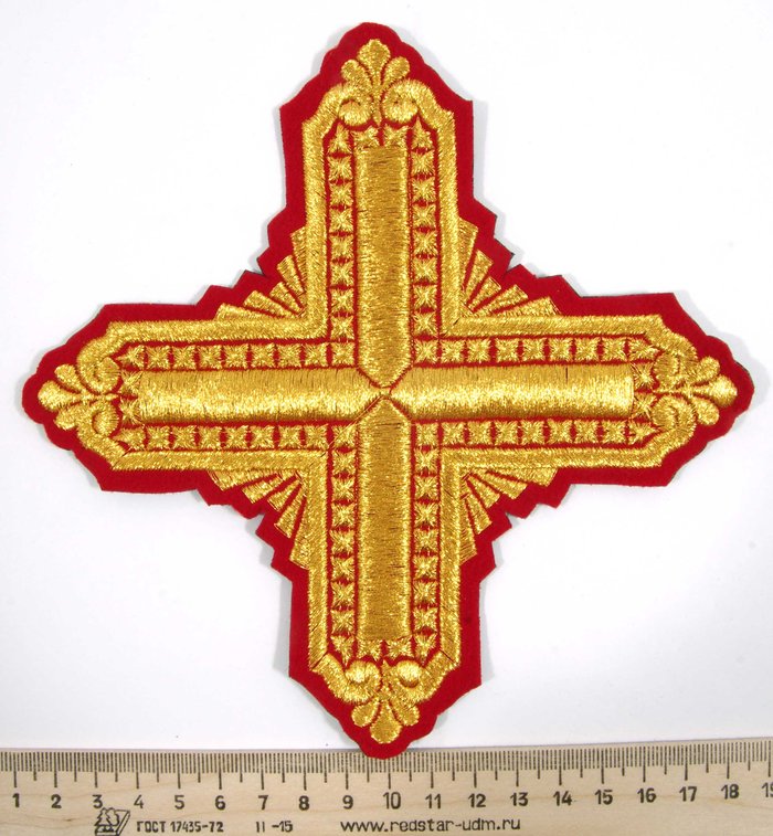 Крест 1 КВАДРАТ, красный с золотом,14,5 -16 см