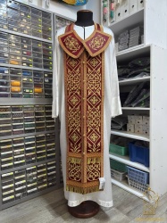 Епитрахиль + поручи, вышитая бордовая с золотом