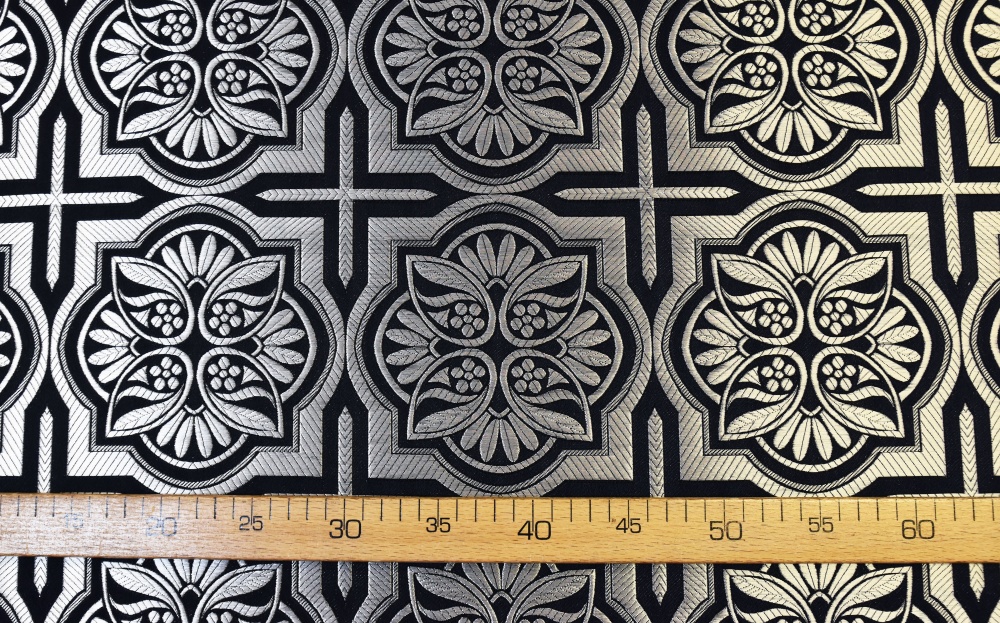 Парча ЦАРЬ-ГРАД, черная с серебром, шир. 150 см, Рахманово