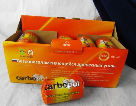 Уголь легковоспламеняющийся древесный Carbopol 1 коробка 10(уп. )х6(табл. ) (диаметр 50 мм)