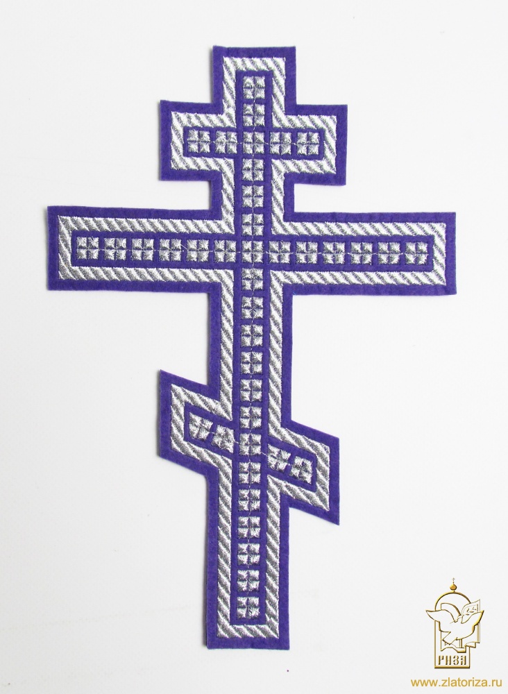 Крест ГОЛГОФА с кубиками, восьмиконечный, фиолетовый с серебром, высота 25 см