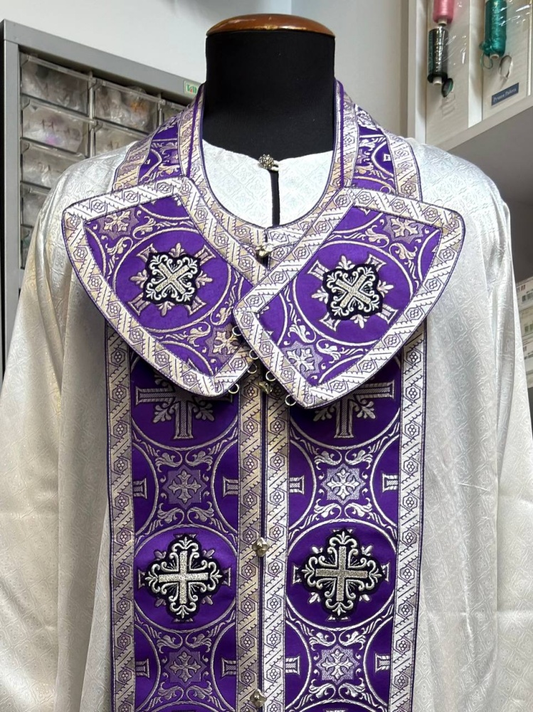 Епитрахиль + поручи, фиолетовый с серебром, парча