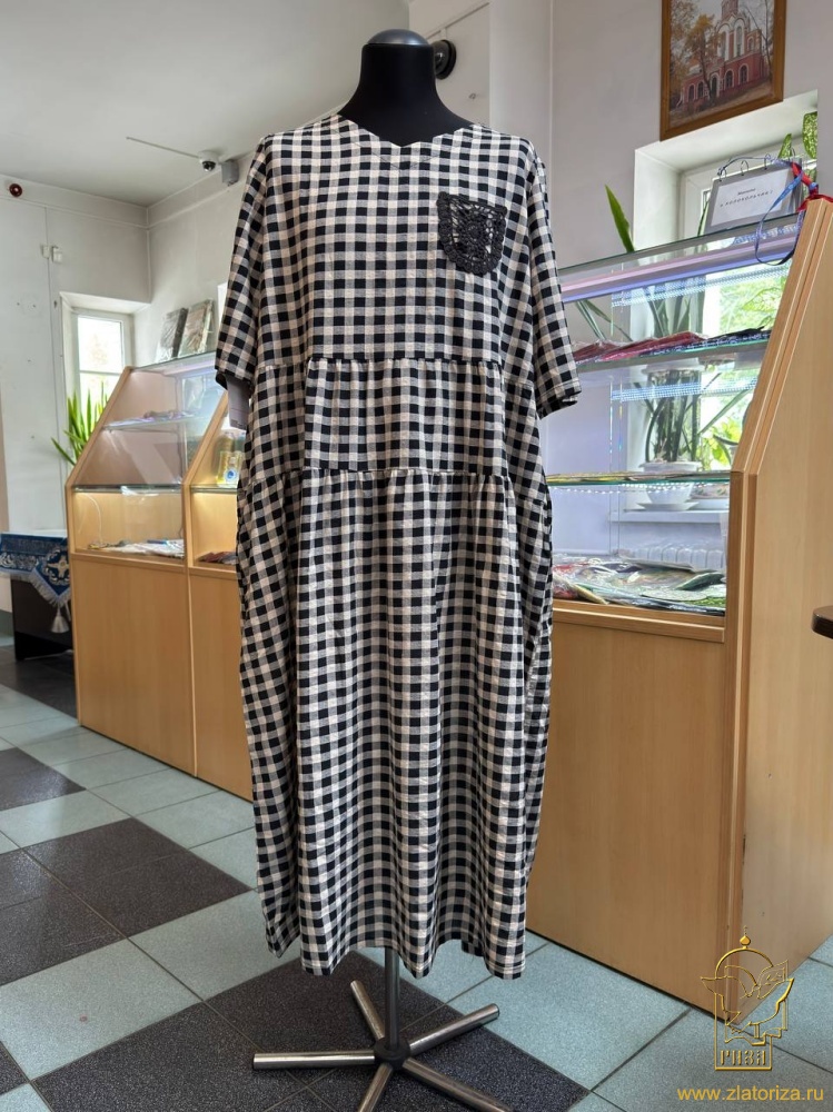 Платье женское СД, хлопок, клетка/цветочек. Цвета