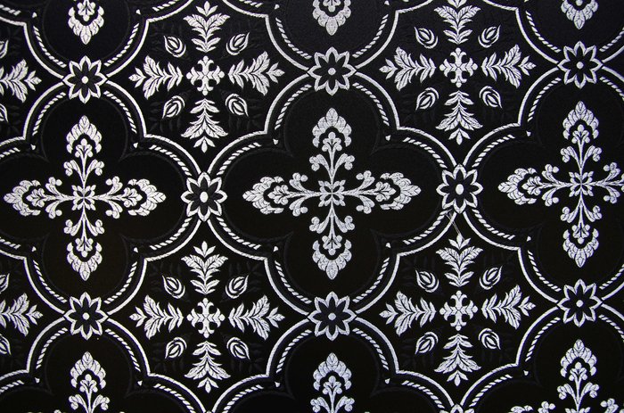 Шелк ЛЮБАВА, черный с серебром, шир. 150 см, Рахманово