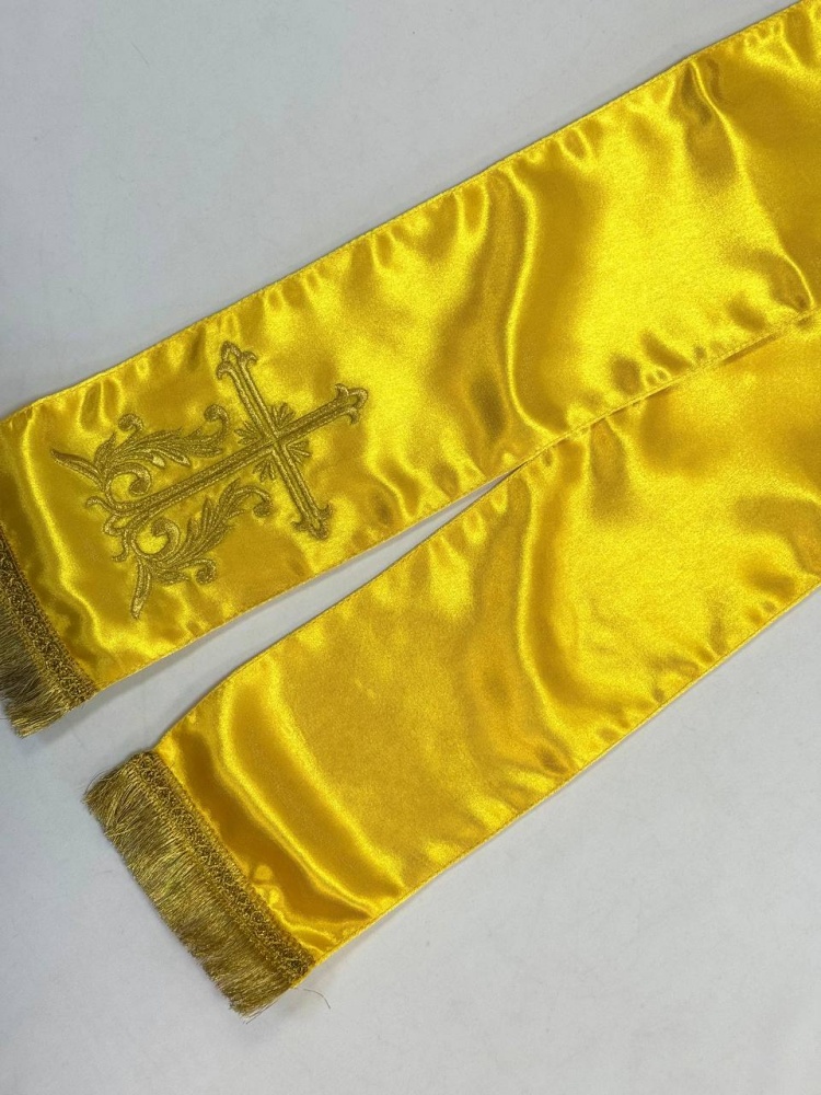 Закладка вышитая, креп, желтая с золотом, шир. 13см