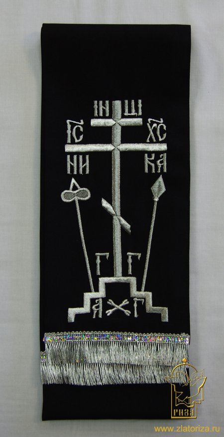 Закладка, вышитая, габардин, черная с серебром, шир. 15 см,