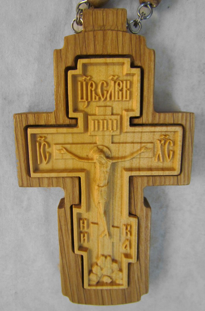 Крест иерейский резной ручная работа (дуб с кипарисом)