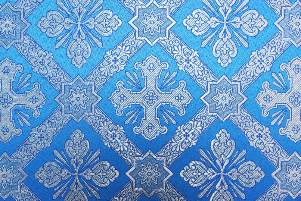 Парча КАНОН голубая с серебом, шир. 150 см, Рахманово