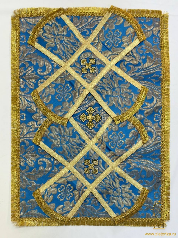 Покровцы парча, голубые с золотом