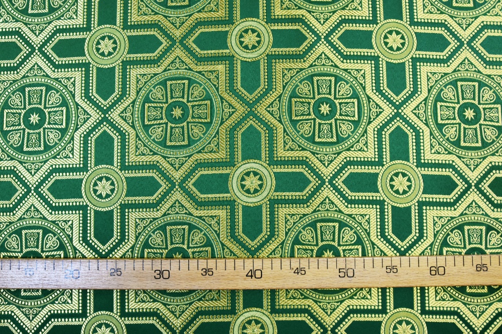 Шелк НЕВСКИЙ, зеленый с золотом, шир. 150 см, Рахманово