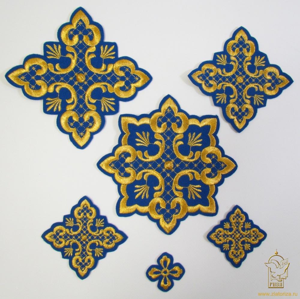 Набор крестов, иерейский, АЖУРНЫЙ, синий с золотом, 14 шт