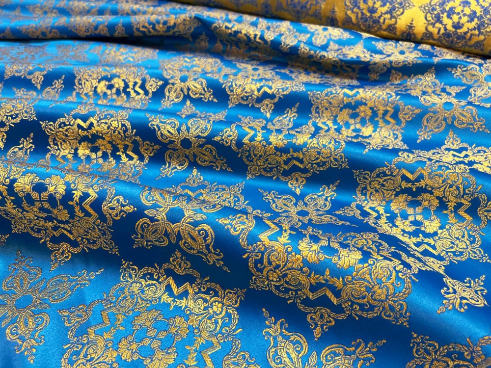 Парча САФРОН, голубая с золотом, шир. 150 см