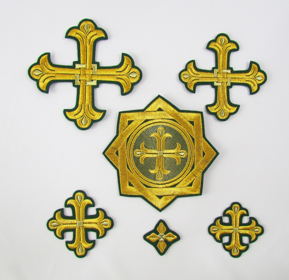 Набор крестов, иерейский, ЛУКОШКО, зеленый с золотом, 14 шт