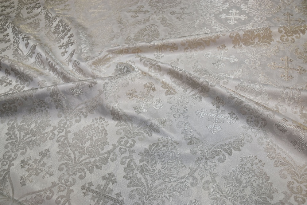 Парча МУЗА, белая с серебром, шир. 150 см, Рахманово