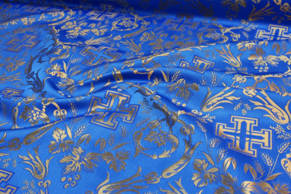 Шелк КАНА, синяя с золотом, шир. 160 см