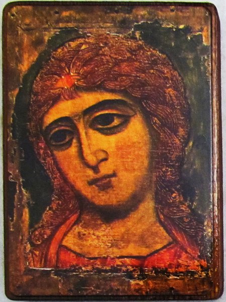 Икона Ангел Златые власа №41 литография 7х9 на деревянной доске (КиД)