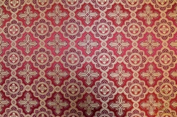 Шелк ПОДСОЛНУХ, красный с бордо окантовкой с золотом, шир. 150 см, Рахманово