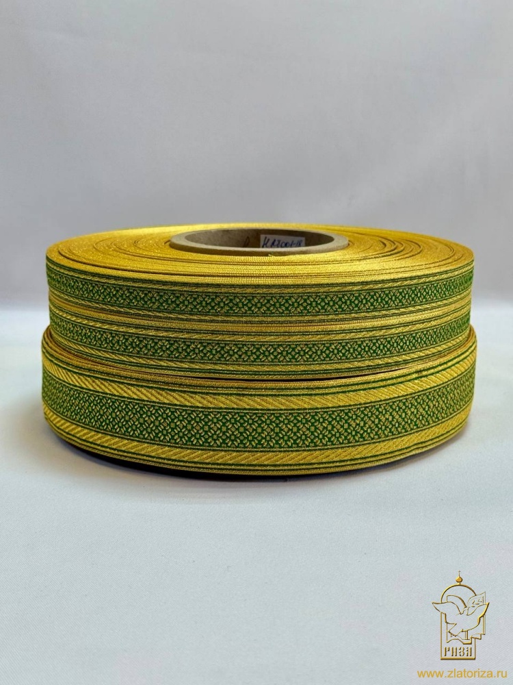 Галун РОМАШКА, зеленый с золотом, шир. 2,2 см, РА