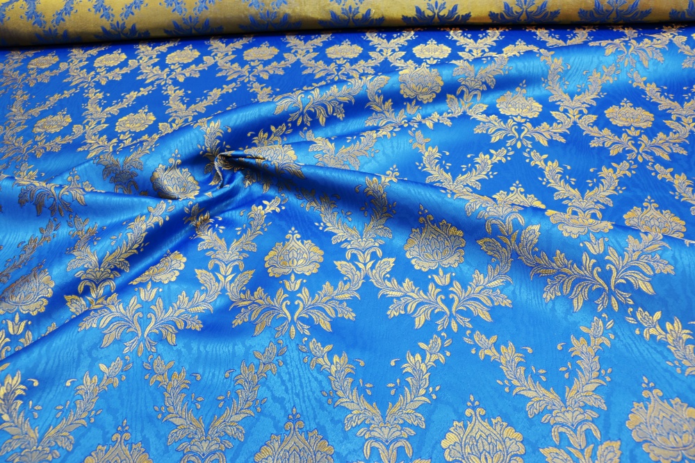 Парча ЛИРА, голубая с золотом, шир. 150 см, Рахманово