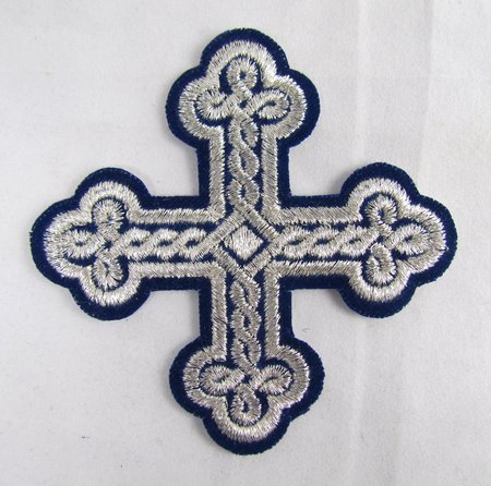 Крест 3 ОКРУГЛАЯ ПЛЕТЕНКА, синий с серебром,8-9 см