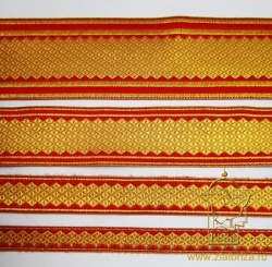 Галун Чешуйки, золотой с красным, шир. 4,2 см, в упаковке 20 м