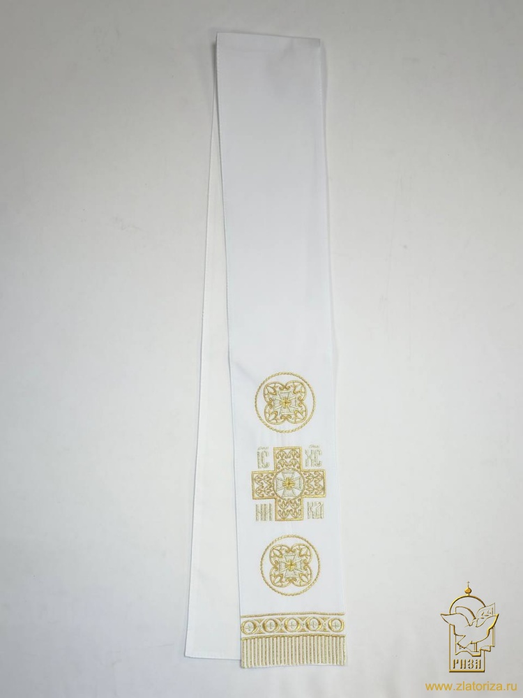 Закладка вышитая, белая с золотом, шир. 13 см