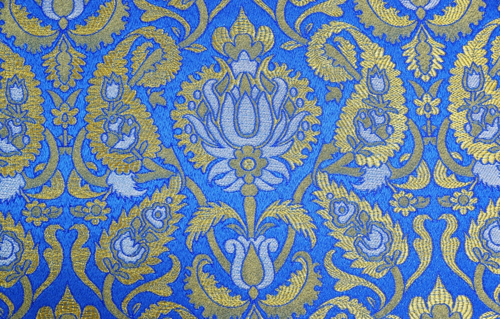 Парча ФЕНИКС, голубая с золотом, шир. 150 см, Рахманово