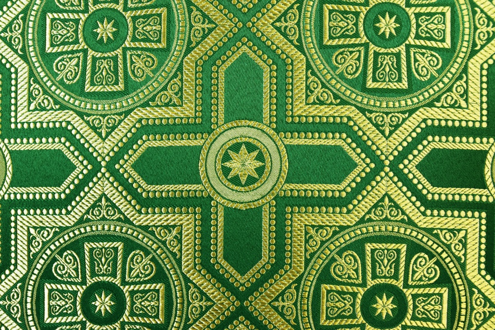 Шелк НЕВСКИЙ, зеленый с золотом, шир. 150 см, Рахманово