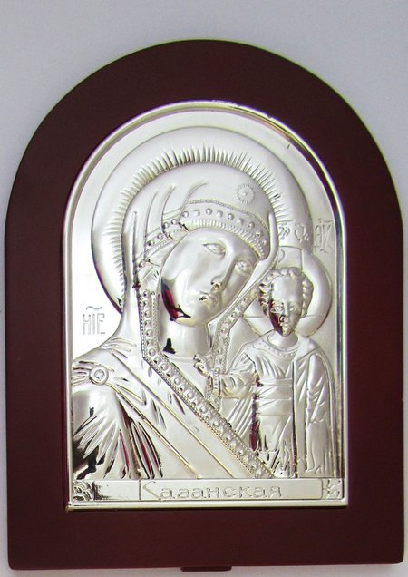 Икона Казанская Божия Матерь, арочная, полиграфия, 12х15,5 см, металл