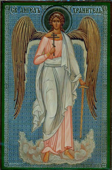 Икона Ангел Хранитель (ростовой) А273 двойное тиснение 14х20,8 см на деревянной доске
