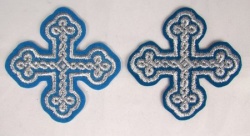 Крест 4 ОКРУГЛАЯ ПЛЕТЕНКА, голубой с серебром,6-7 см