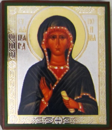 Икона Нонна святая праведная Б290 двойное тиснение 9х10,5см, на деревянной доске