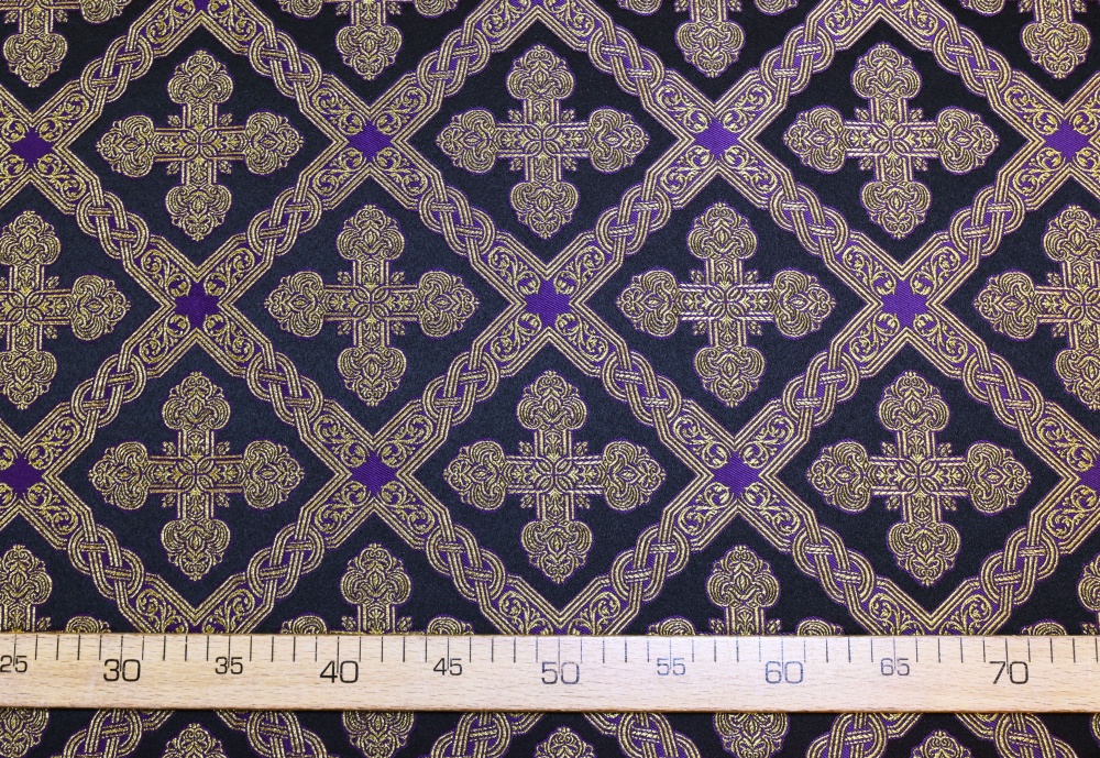 Парча ПРЕОБРАЖЕНИЕ, черная + фиолет с золотом, шир. 150 см, Рахманово