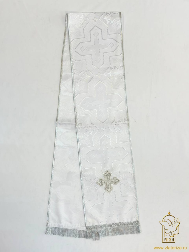 Закладка для служебных книг, шелк, белая с серебром, шир. 18 см