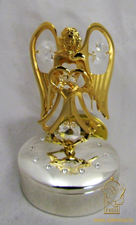 Шкатулка Ангел с сердцем AR-3836 стразы, металл, золочение