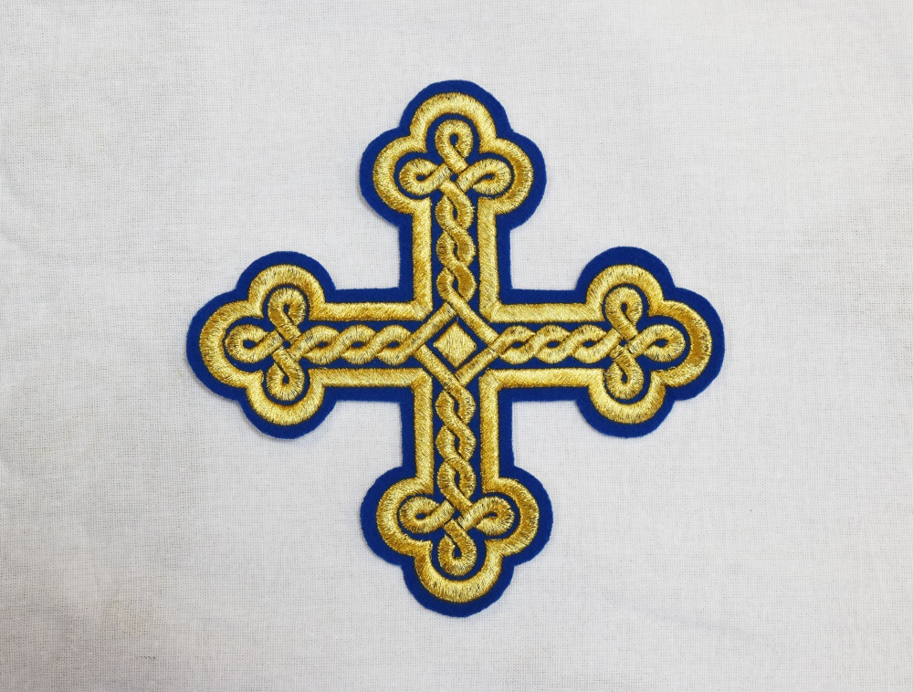 Крест 1 ОКРУГЛАЯ ПЛЕТЕНКА, синий с золотом,14,5 -16 см