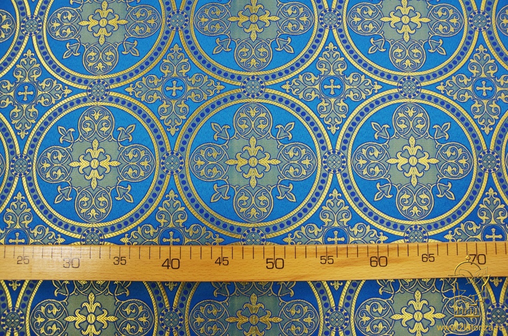 Шелк ВЛАДИМИРСКИЙ, голубой с золотом, шир. 150 см, Рахманово