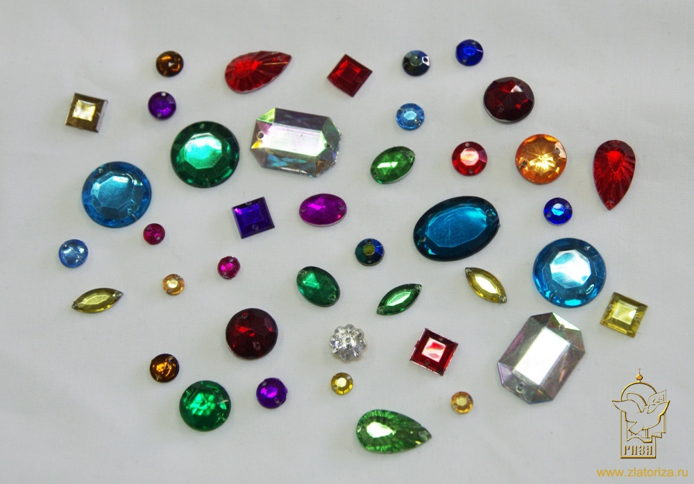 Стразы пришивные, пластик, цвет - микс