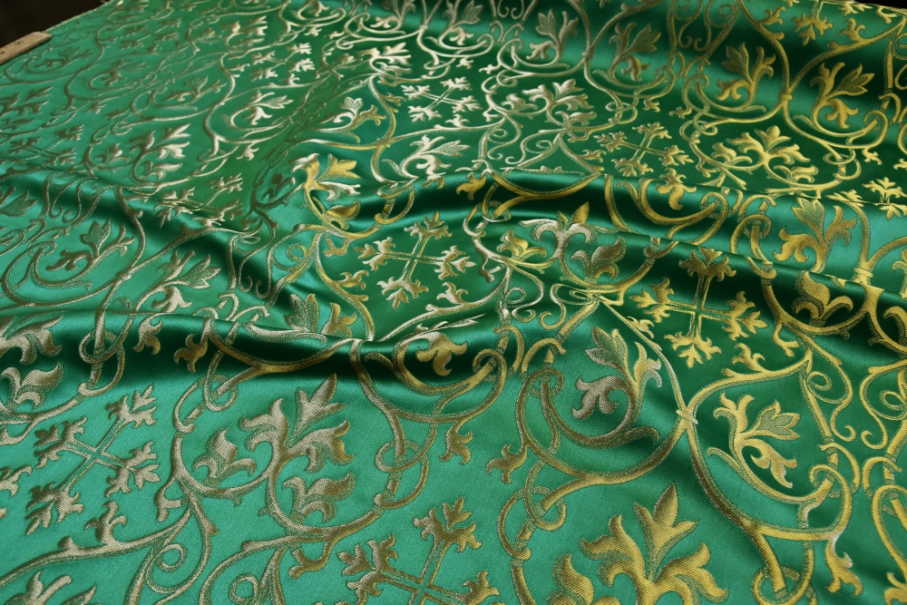 Парча СВЯТОГОРСКАЯ, зеленая с золотом, шир. 165 см
