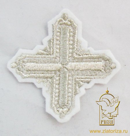 Крест 4 КВАДРАТ, белый с серебром,6-7 см