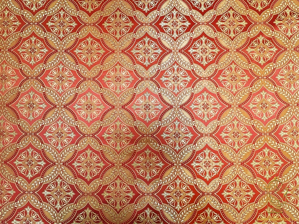 Шелк КРУЖЕВНИЦА / ЛАВР, красный с золотом, шир. 150 см, ПП